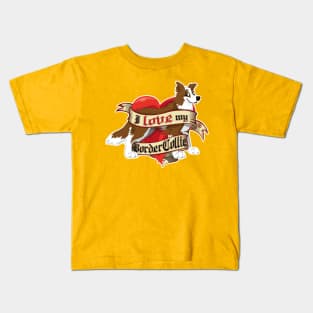 I Love My Border Collie - Brown Kids T-Shirt